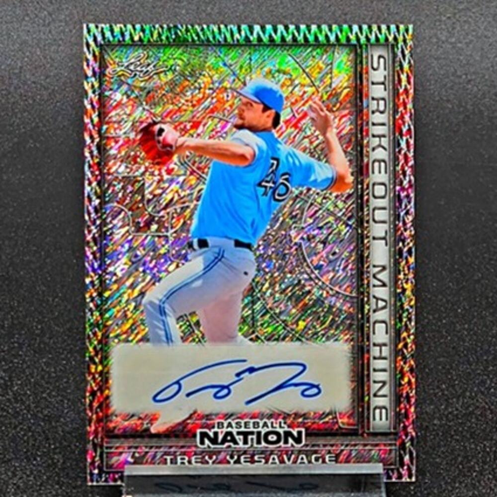 Trey Yesavage 10/15 Auto Strikeout Machine Rainbow Shimmer RC Toronto Blue Jays